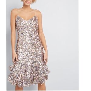 Adrianna Papell Multicolored Sequin Midi Dress